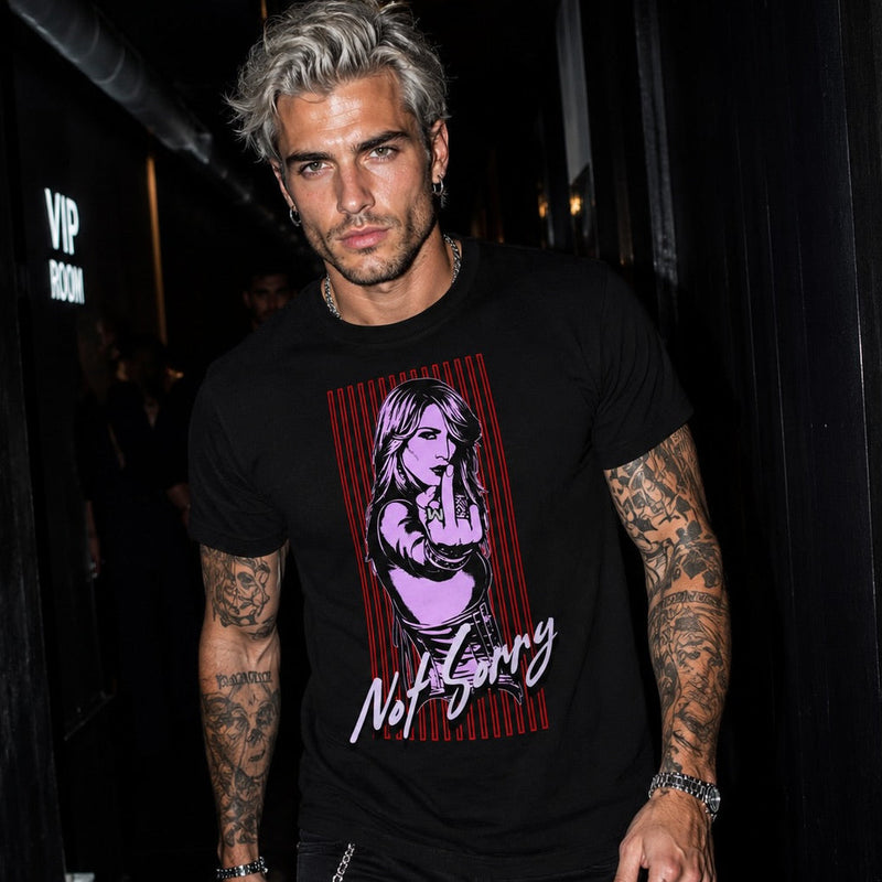 Man wearing Madonna Premium Black Sorry Shirt Confessions on a Dance Floor